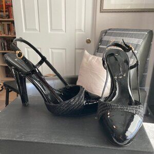BCBGMAXAZRIA Black Patent Straw Woven Slingback Heels Size 7.5M